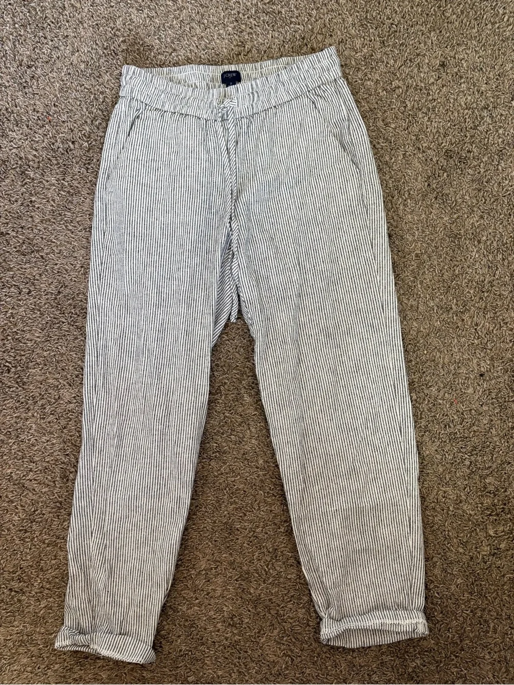 J Crew Striped Linen Cotton Blend Drawstring Pants Womens 2 Summer Beach